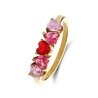 Lucardi Dames Stalen goldplated ring met rood zirkonia hart - Ring - Staal - Goudkleurig - 15 / 47 mm