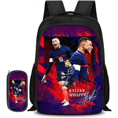 2-delige Set Boekentas Etui Schooltassen M-Mbappe Kinderen School Dubbellaags Rugzak Voetbalster Voetbal Sport Mochila