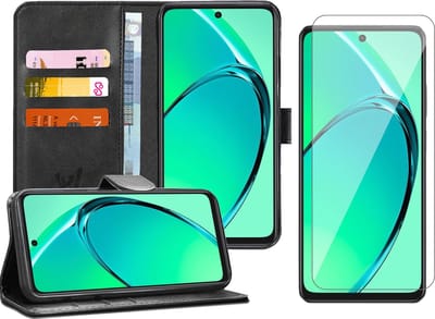 Hoesje geschikt voor Oppo A40 / A40m / A60 - Screenprotector Glas - Portemonnee Book Case Zwart