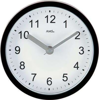 AMS F5928 - Wandklok - Analoog - Radiogestuurde tijdsaanduiding - Waterdicht - Kunststof - Aluminium - Mineraal Glas - Cijfers - Zwart - Wit - Zilverkleurig