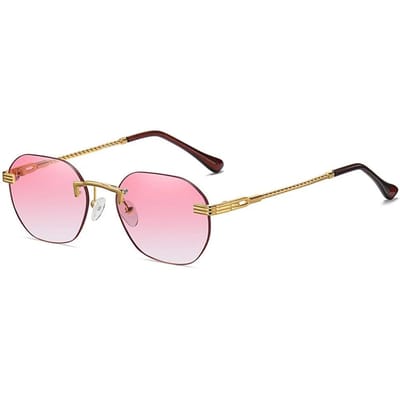 Bruine Randloze Gouden Metalen Dames Zonnebril Randloos Verloop Lens Blauwe Mode Zonnebril Voor Mannen UV400 Zomer