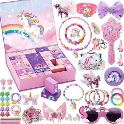 Eenhoorn Sieraden Knutselset Meisjes – 24 Cadeaus & Haaraccessoires – Adventskalender 2026 – Speelgoed & Kerstcadeau