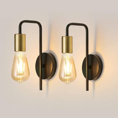 Vintage 2-pak Wandlamp, Industriële Binnenmuurlamp, Retro IJzeren Wandspot voor Slaapkamer Gang Bar, E27, IP20, Zwart, Zonder Lamp
