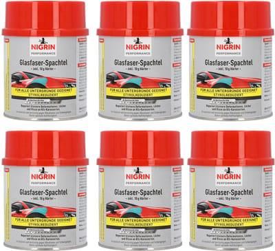 Nigrin 2K glasvezelplamuur met verharder 6x 500g auto-plamuur reparatieplamuur