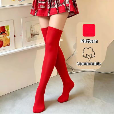 Chaussettes Rouges Unies Pour Femmes Au Genou Chaussettes Hautes Extensibles Pour Cuisses Chaussettes Longues Mode Pour Le Port Quotidien One Size red