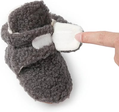 Steppies - Babyslofjes Teddy - Donkergrijs Teddy - 0-6 maanden - Maat 17-18
