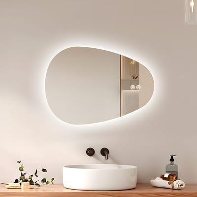EMKE Spiegel met LED Verlichting - Anti Condens - 3 Lichtkleuren - Dimbaar - Organische Vorm - Badkamerspiegel