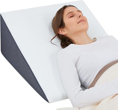 Bedwigkussen - Verhoogd Kussen - Ontspannen Slapen - Bamboe Koel Hoes - 24x24x8 Inch - Grijs Wit