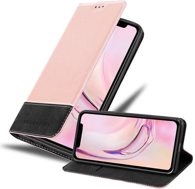 Cadorabo Hoesje geschikt voor Apple iPhone 13 in ROSE GOUD ZWART - Beschermhoes met magnetische sluiting, standfunctie en kaartvakje Book Case Cover Etui