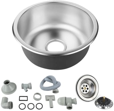 Dailygoods Ronde aanrecht, spoelbak met enkele spoel, roestvrij staal 42 x 42 x 20 cm enkele spoel, ingebouwde, verzonke