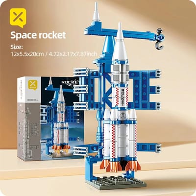 TOYLINX 133 STUKS Ruimte Raket Bouwstenen STEM Speelgoed Verplaatsbare Lanceer Bouwpakket Cadeau voor Kinderen Jongens Meisjes blue