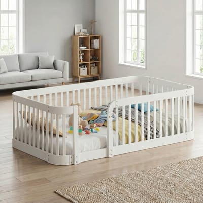 HAUSS SPOLE Modulaire Box 140x200cm - Veilig Speelhek Met 7 Cm Spijlafstand - Zonder Matras - Uitbreidbaar Voor Baby En Huisdier - Hout - Wit