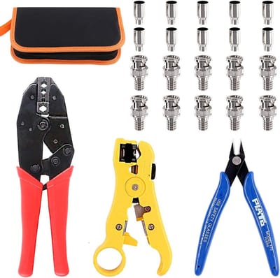 Professionele Coaxiale BNC Krimptangen met RG59 Coax Connector - Ronde/Platte UTP Cat5 Cat6 Draadstripper en Draad Kabel Knipper voor RG55 RG58 RG59 RG62 5 6 21 140 141 142