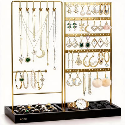 BOTC Sieradenhouder - Voor kettingen / armbanden / Oorbellen - Sieraden Organizer - Oorbellenrekje - Ketting houder - Goud/Zwart