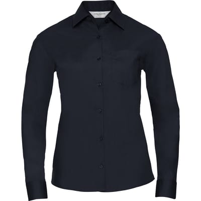 Russell Collection Dames/Dames Poplin Easy-Care Overhemd met Lange Mouwen (Franse marine)