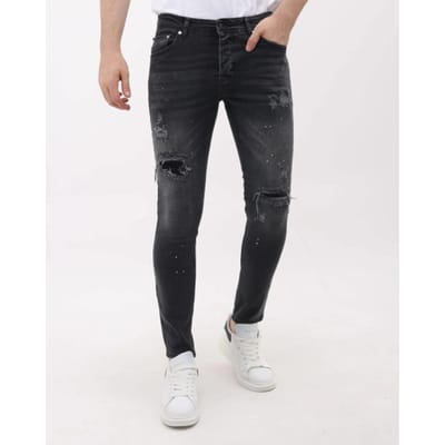 Jeans Heren - Spijkerbroek Heren Volwassenen - Heren Spijkerbroek Slim Fit Jeans met Verfspatten - MM-S-114 - Grijs