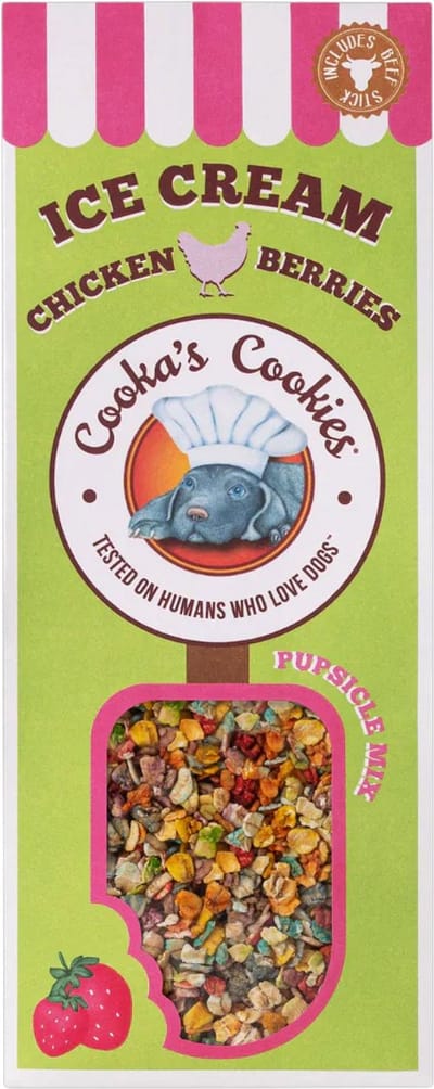 Cooka's Cookies - Ice cream mix - hondenijs zelf maken - kip, aardbei & kokos - met sprinkles - voor honden en katten
