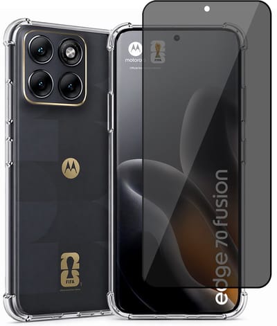 Hoesje geschikt voor Motorola Moto Edge 70 Fusion – CrystalClear Back Cover – Schokbestendig – Privacy Screenprotector Full Cover