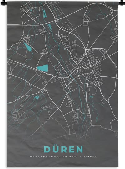 Wandkleed - Wanddoek - Stadskaart – Düren – Duitsland – Plattegrond – Kaart - 120x180 cm - Wandtapijt