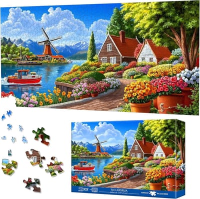 Puzzel 1000 stukjes - Nederlands dorp - Ontspanning en decoratie - Speciale vorm stukjes - 41 x 80 cm - Kleurrijk