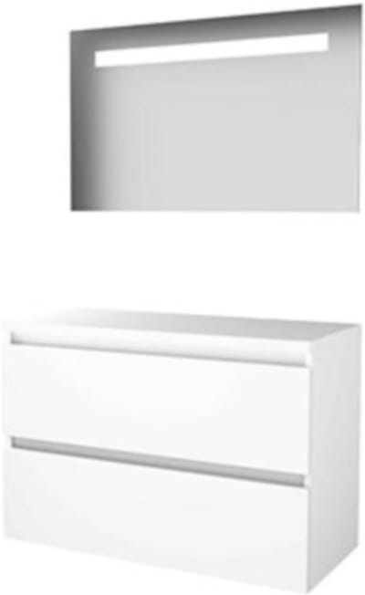 Basic-Line Economic 46 Badkamermeubelset - 100 x 46 cm - Greeploos - 2 Lades - Wastafelblad - Spiegel met LED Verlichting - Ice White