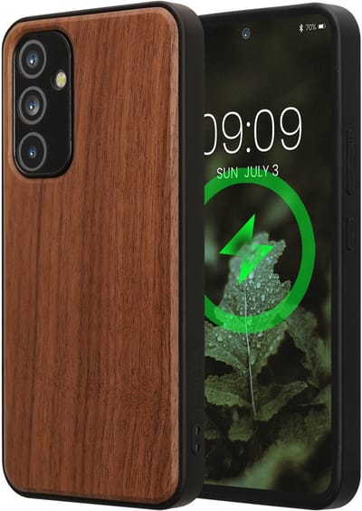 kwmobile Echt Houten Beschermhoes voor Samsung Galaxy A54 5G – Hout & TPU Cover – donkerbruin hout