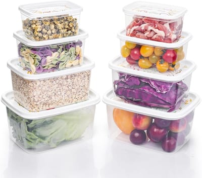 Famanu – Set van 16 herbruikbare voedselcontainers met deksels in verschillende maten, BPA-vrije meal prep bakjes geschikt voor magnetron, oven en vriezer