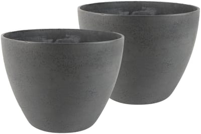 Ter Steege Plantenpot - 2x - donkergrijs - kunststof en steenpoeder - 22 x 17 cm - Binnen en buiten