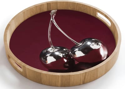 Dienblad rond 40x40 cm - Schootdienblad hout - Kersen - Glanzend - Bordeaux - Borrelplank rechthoek - Plateau houten dienbladen