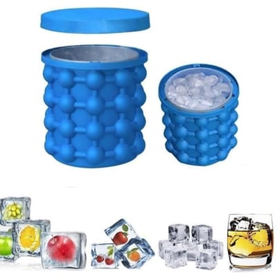Seau à glace - SANLIN BEANS - Iride - Double chambre - 100 glaçons - Bleu 13 x 14 cm