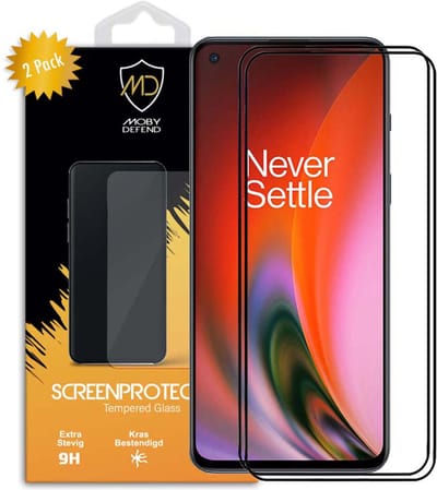 2-Pack MobyDefend Screenprotectors - Geschikt voor OnePlus Nord 2 - Screensaver Met Zwarte Randen - Gehard Glas