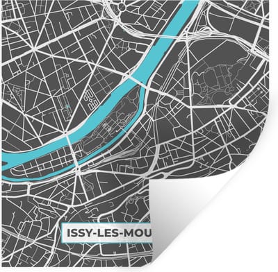 Muurstickers - Sticker Folie - Frankrijk – Plattegrond – Kaart – Issy-les-Moulineaux – Stadskaart - 100x100 cm - Plakfolie - Muurstickers Kinderkamer - Zelfklevend Behang XXL - Zelfklevend behangpapier - Stickerfolie