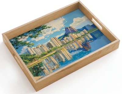 Dienblad hout 40x30 cm - Schootdienblad - Berg - Skyline - Strand - Water - Borrelplank rechthoek - Plateau dienbladen