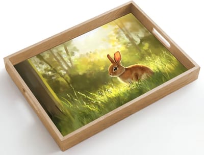 Dienblad hout 50x35 cm - Schootdienblad - Konijn - Zonlicht - Bos - Borrelplank rechthoek - Plateau dienbladen
