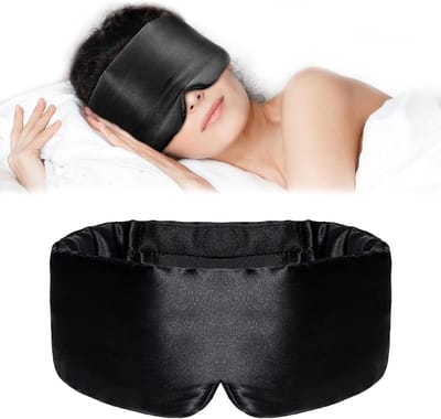 Slaapmasker voor zijslapers, ademend en verstelbaar oogmasker van zijde, ideaal voor een goede nachtrust voor mannen, vrouwen en kinderen (zwart)