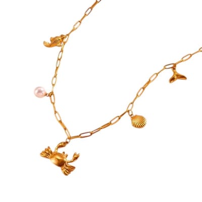 Aramat Jewels | Halskettingen | Goudkleurige damesketting met zee-bedels – 45 cm | | | |1,5mm | Staal | Volwassenen | Verkleurd niet