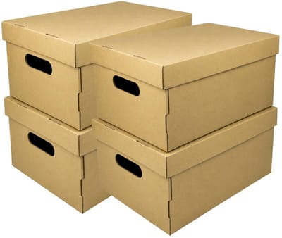 CM Huis Opbergbox - 4x - Opbergdoos - beige - karton - opvouwbaar - 37 x 29 x 17 cm - met deksel - organiseren - opruimen - 18 liter