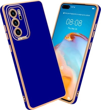 Cadorabo Hoesje geschikt voor Huawei P40 in Glossy Blauw - Rose Goud - Beschermhoes van flexibel TPU-silicone Case Cover en met camerabescherming