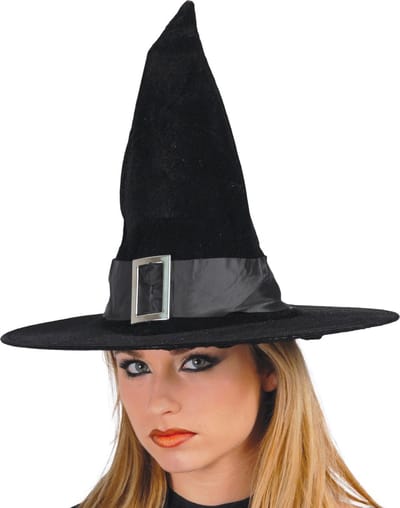 Heksenhoed zwart fluweel voor dames - Horror/halloween verkleed accessoire - Tovenaarshoeden