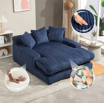 DESMIU Chaise Longue 125 x 155 x 63 cm - Met 3 Kussens En Zonder Montage - Voor Woonkamer En Kantoor - Ribstof Marineblauw