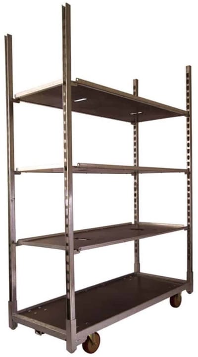 Stalen Transportkar – Kleur METALLIC GRIJS – Verrijdbare Opbergkar compleet met verstelbare legplanken – Verrijdbare stelling – Draagkracht tot 375 kg – Ideaal voor Huis, Tuin & Garage als opbergmeubel – Ook bekend als Deense kar