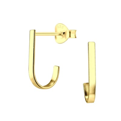 Joy|S - Zilveren oorbellen - haakvormig - rectangulair - gold plated
