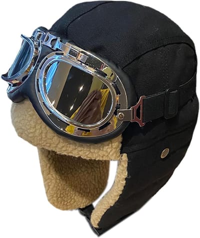 KZQ Unisex pilotenwintermuts met oorklappen en skibril, geschikt voor buitenactiviteiten zoals motorrijden, skiën en jagen. Warm en winddicht, zwart van kleur, ideaal voor koud weer.