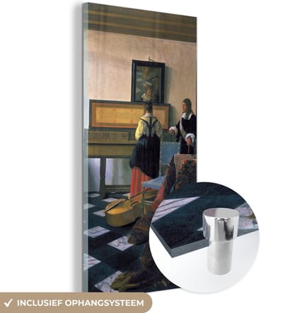 MuchoWow® Glasschilderij 20x40 cm - Schilderij acrylglas - The music lsesson - Johannes Vermeer - Foto op glas - Schilderijen