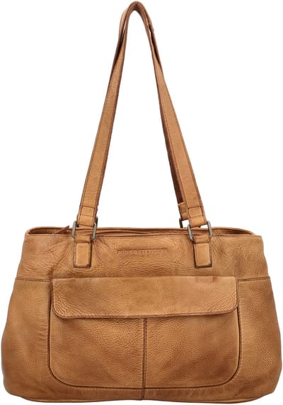 Hide & Stitches Paint Rock Schoudertas - Leren Tas - Dames Tas - Twee Handvaten - Afneembare Schouderband - Twee Hoofdvakken - Telefoonvak - Leren Dames Tas - Cognac