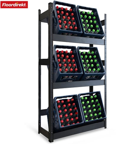 FLOORDIREKT Flessenkrattenrek Osaka - Poedergecoat Stalen Drankkrattenrek - voor 3 tot 9 Kratten - 160 x 80 x 30 cm - voor 6 Kratten - Zwart