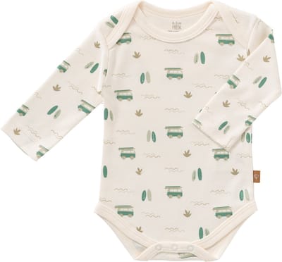 Fresk Romper met Lange Mouwen newborn - Babykleding - Biologisch Katoen - Ecru - Surf Boy