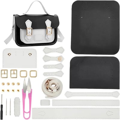 DIY Crossbody Tas Maakset, PU Leren Schoudertas Naai Set met Handleiding, Handgemaakte Handtas en Portemonnee Naai Kit voor Vrouwen, Perfect voor Creatieve Handwerken, 18x7x12cm (Zwart+Wit)