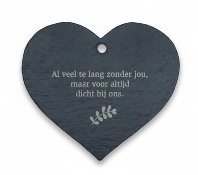 Hart - Ornament van Leisteen – Gepersonaliseerd Cadeau met Tekst – Lasergravure Decoratie