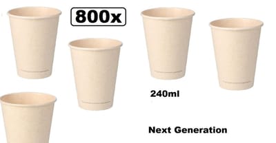 800x Koffiebeker van suikerriet 230ml next generation - koffie beker thee koude en warme dranken 100% afbreekbaar next generation